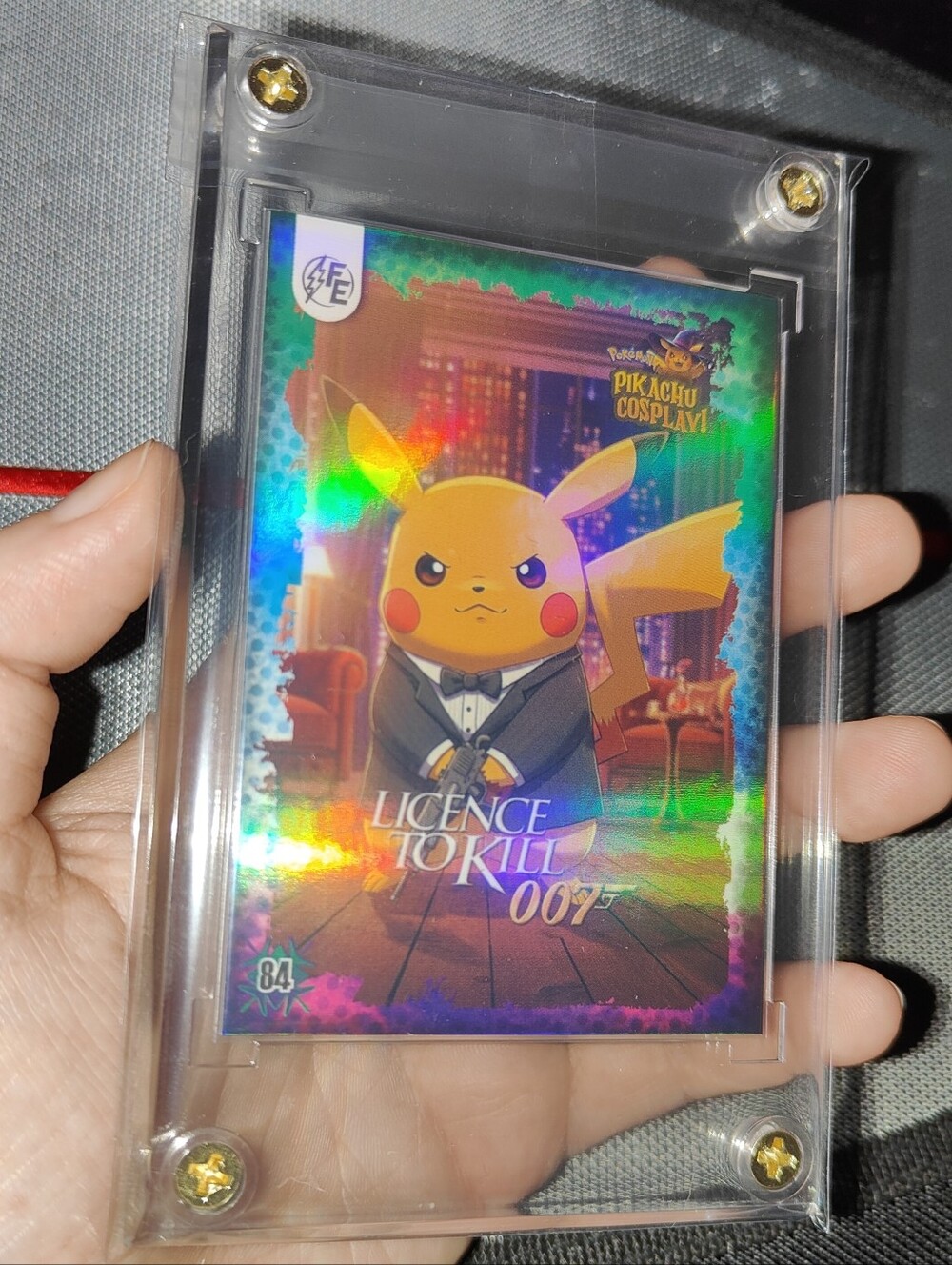 James Bond 007 holo encased Pikachu Cosplay Horror card Unofficial Pokemon Peru